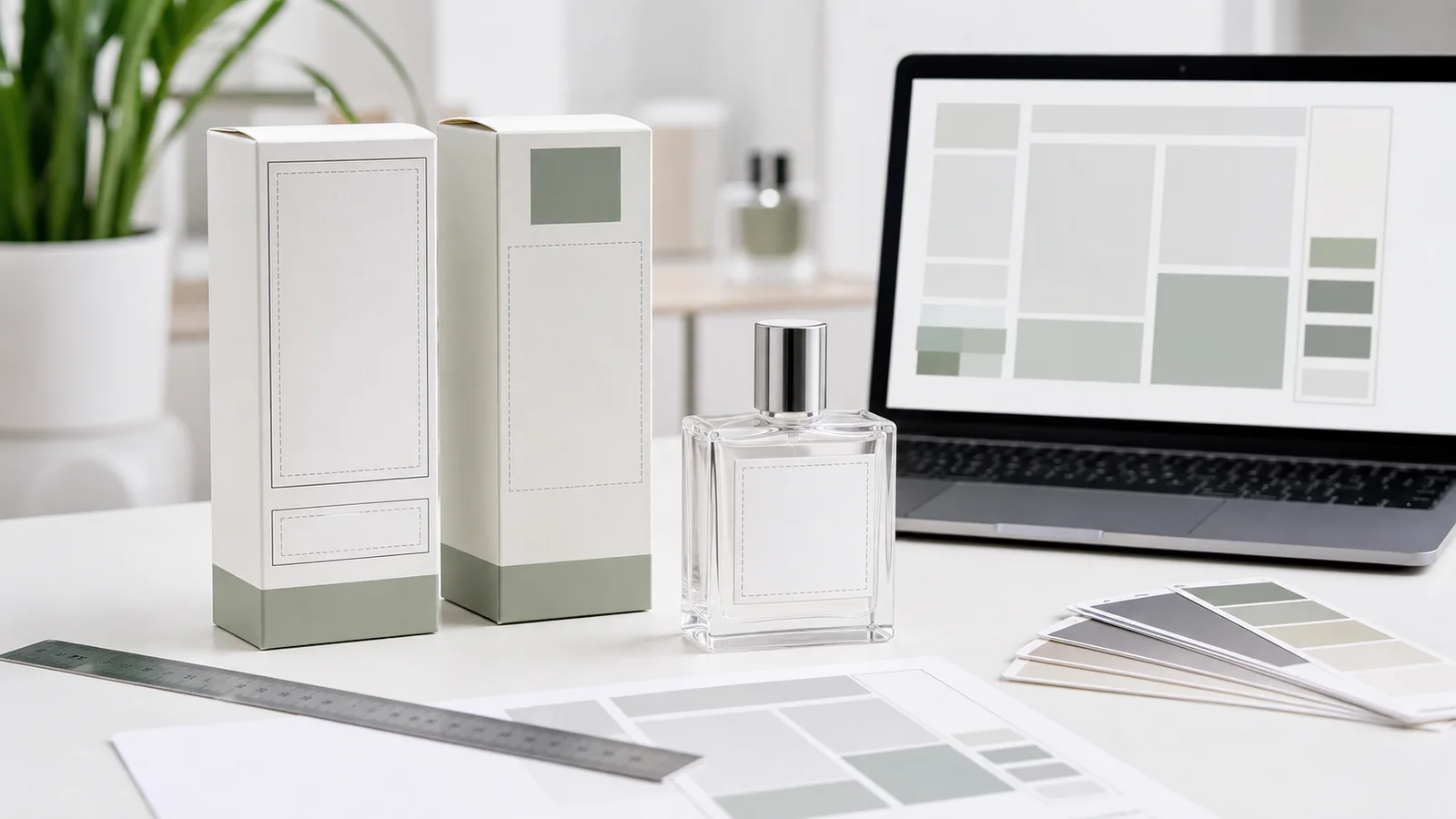 Diseño de frasco y estuche de perfume cotejado con los requisitos de etiquetado, relacionado con el CPNP de la UE para perfumes